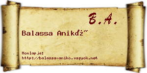 Balassa Anikó névjegykártya